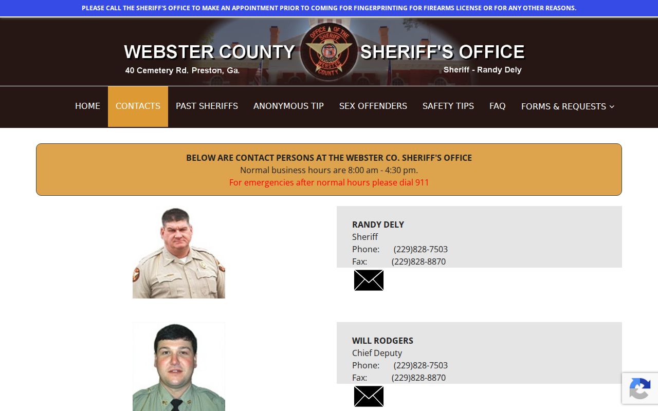 Webster County active warrant sheriff office contact page